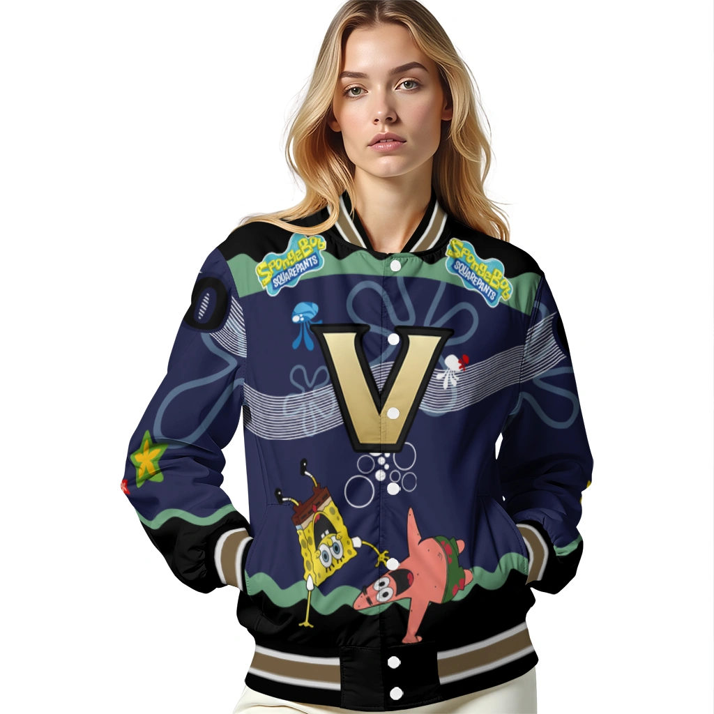 personalized vanderbilt commodores spongebob playtime black blue varsity jacket latest model personalized vanderbilt commodores spongebob playtime black blue varsity jacket latest model