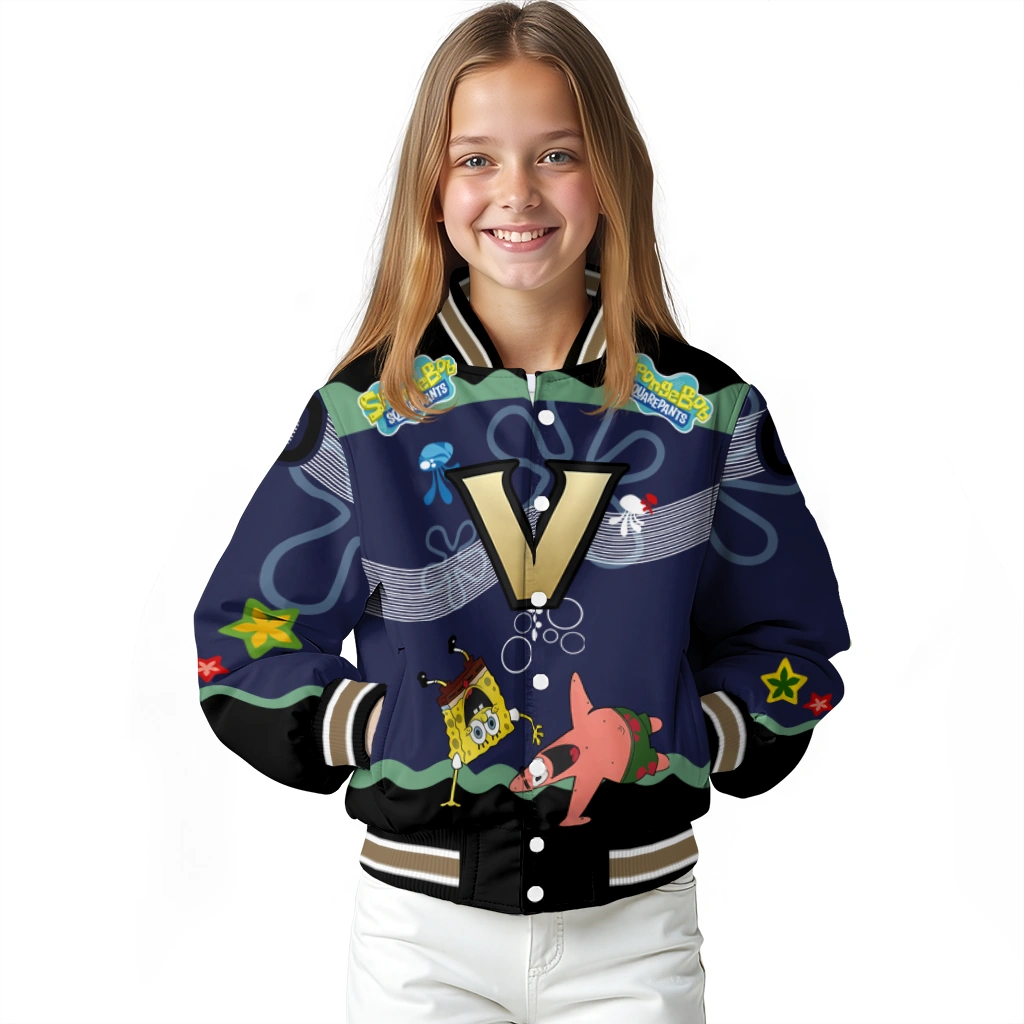personalized vanderbilt commodores spongebob playtime black blue varsity jacket top rated personalized vanderbilt commodores spongebob playtime black blue varsity jacket top rated