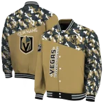 personalized vegas golden knights flag scratch effect tan varsity jacket best selling