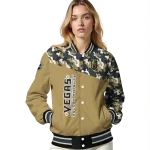 personalized vegas golden knights flag scratch effect tan varsity jacket best selling