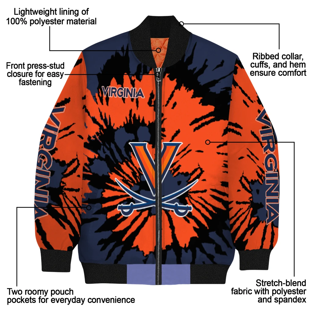 personalized virginia cavaliers burst splatter blue bomber jacket new arrival personalized virginia cavaliers burst splatter blue bomber jacket new arrival
