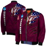 personalized virginia tech hokies usa flag claws maroon bomber jacket best selling