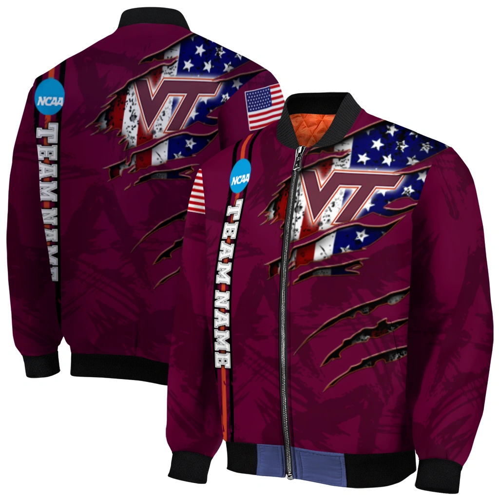 personalized virginia tech hokies usa flag claws maroon bomber jacket best selling personalized virginia tech hokies usa flag claws maroon bomber jacket best selling