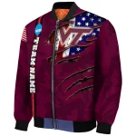 personalized virginia tech hokies usa flag claws maroon bomber jacket best selling
