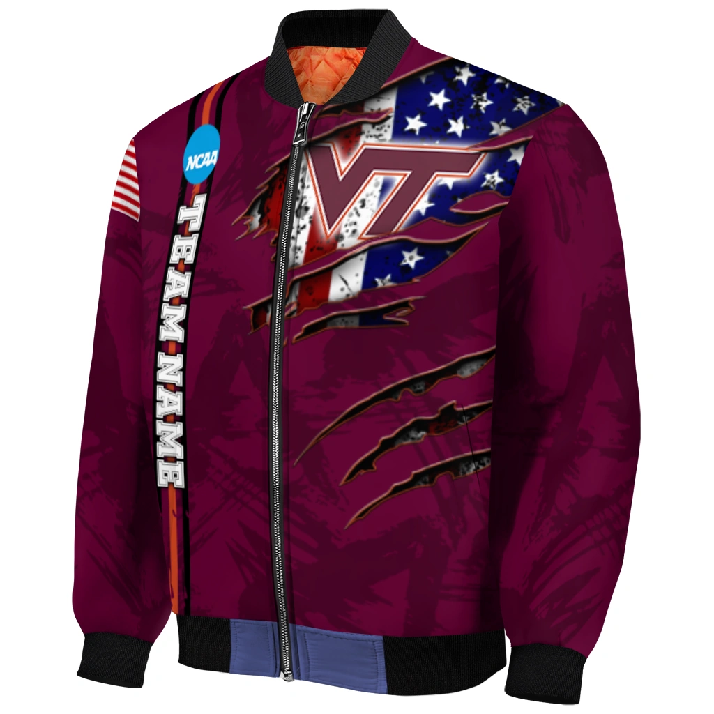 personalized virginia tech hokies usa flag claws maroon bomber jacket fashion forward personalized virginia tech hokies usa flag claws maroon bomber jacket fashion forward