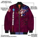 personalized virginia tech hokies usa flag claws maroon bomber jacket best selling