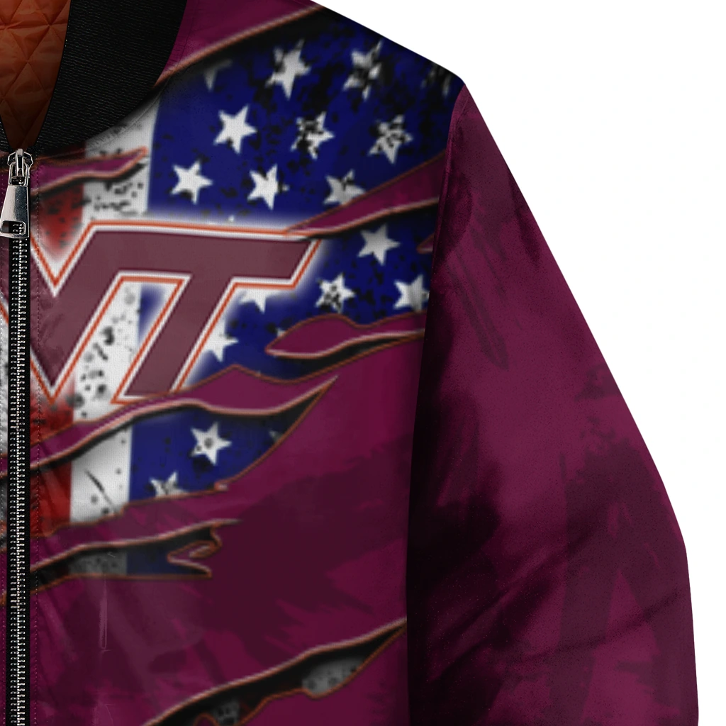 personalized virginia tech hokies usa flag claws maroon bomber jacket premium grade personalized virginia tech hokies usa flag claws maroon bomber jacket premium grade