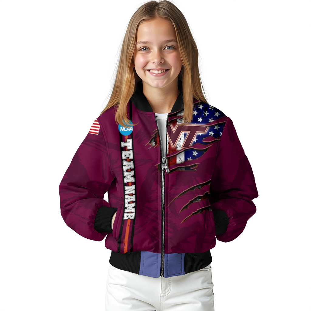 personalized virginia tech hokies usa flag claws maroon bomber jacket top rated personalized virginia tech hokies usa flag claws maroon bomber jacket top rated