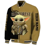 personalized wake forest demon deacons adorable yoda gold black varsity jacket best selling