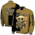 personalized wake forest demon deacons adorable yoda gold black varsity jacket best selling