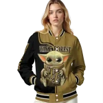 personalized wake forest demon deacons adorable yoda gold black varsity jacket best selling