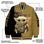 personalized wake forest demon deacons adorable yoda gold black varsity jacket best selling