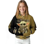 personalized wake forest demon deacons adorable yoda gold black varsity jacket best selling