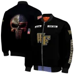 personalized wake forest demon deacons american flag skull black bomber jacket best selling