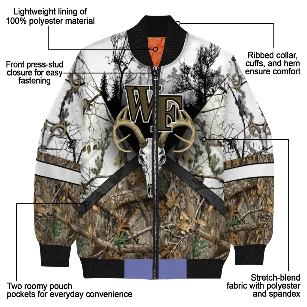 personalized wake forest demon deacons deer skull camouflage white bomber jacket new arrival personalized wake forest demon deacons deer skull camouflage white bomber jacket new arrival
