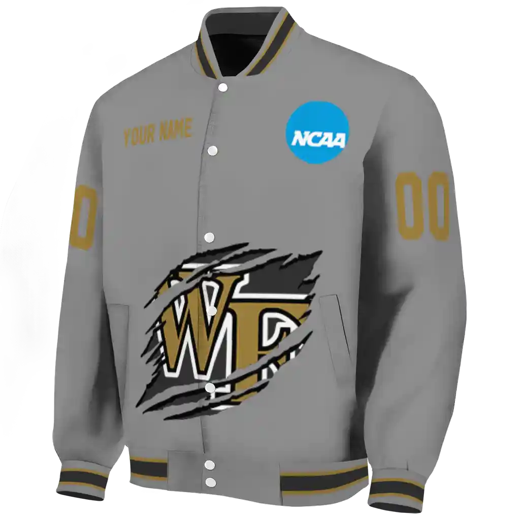 personalized wake forest demon deacons feral slash grey varsity jacket best selling personalized wake forest demon deacons feral slash grey varsity jacket best selling