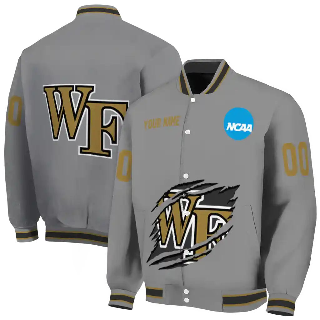 personalized wake forest demon deacons feral slash grey varsity jacket fashion forward personalized wake forest demon deacons feral slash grey varsity jacket fashion forward