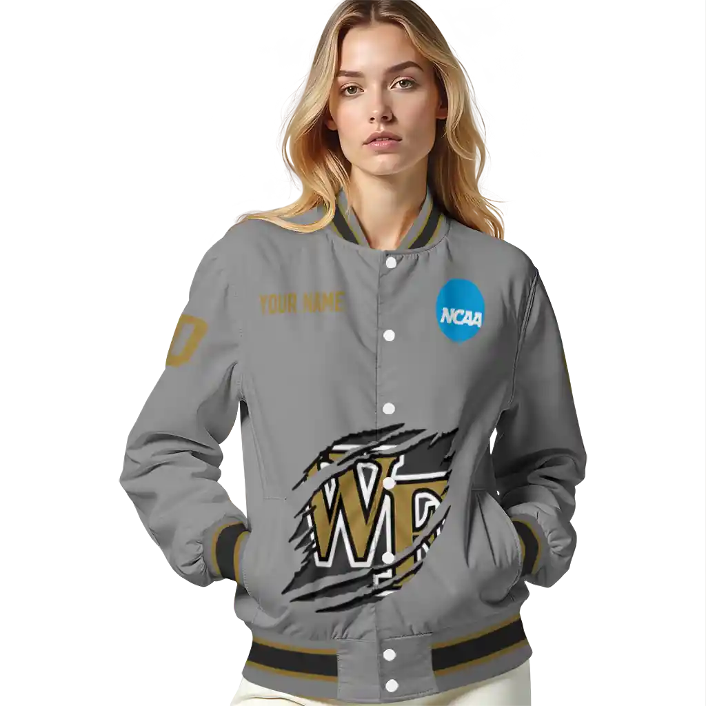 personalized wake forest demon deacons feral slash grey varsity jacket latest model personalized wake forest demon deacons feral slash grey varsity jacket latest model