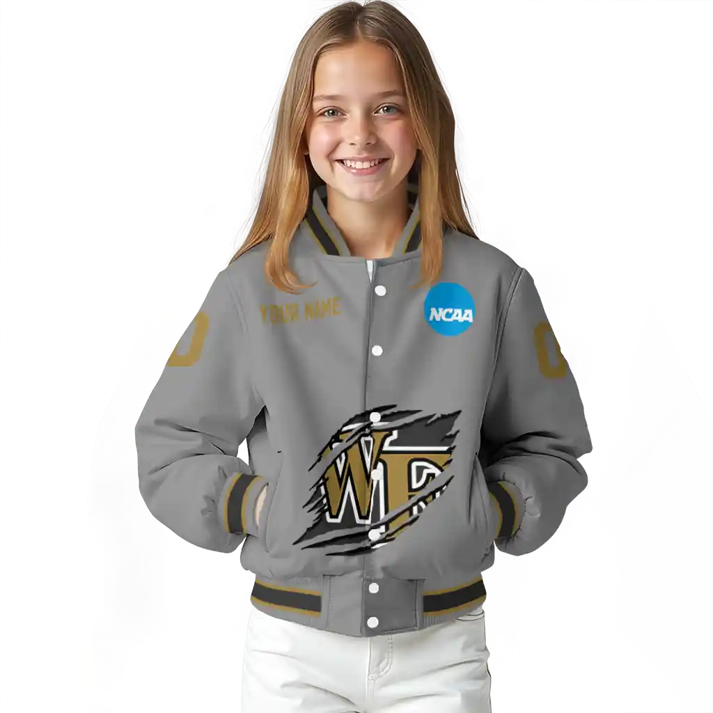 personalized wake forest demon deacons feral slash grey varsity jacket top rated personalized wake forest demon deacons feral slash grey varsity jacket top rated