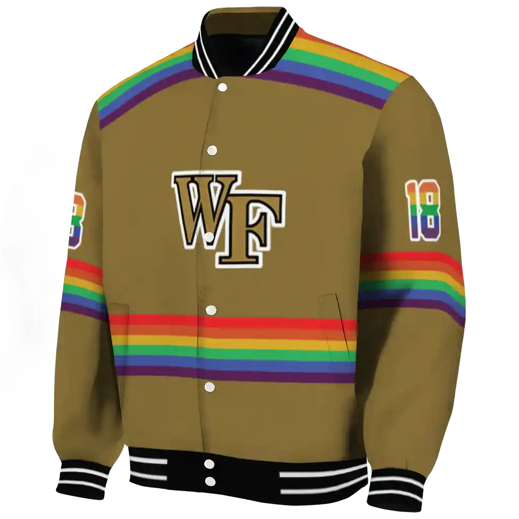 personalized wake forest demon deacons rainbow jersey number gold varsity jacket best selling personalized wake forest demon deacons rainbow jersey number gold varsity jacket best selling
