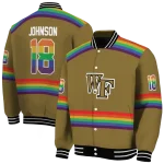 personalized wake forest demon deacons rainbow jersey number gold varsity jacket best selling