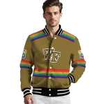 personalized wake forest demon deacons rainbow jersey number gold varsity jacket best selling