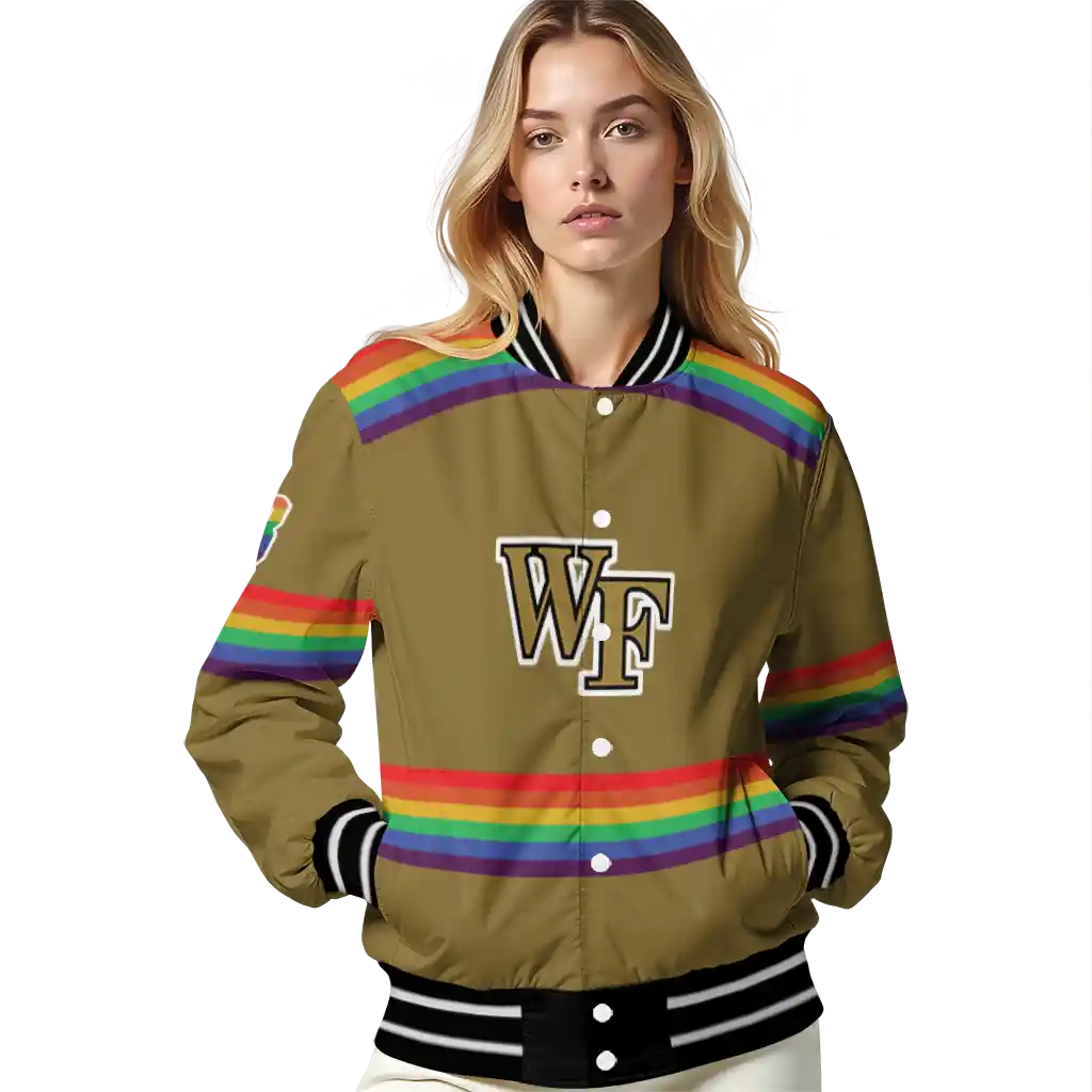 personalized wake forest demon deacons rainbow jersey number gold varsity jacket latest model personalized wake forest demon deacons rainbow jersey number gold varsity jacket latest model