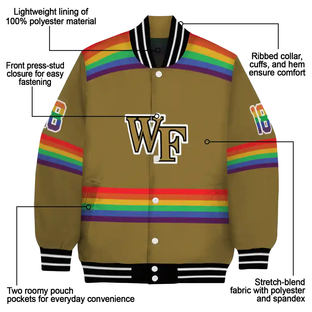 personalized wake forest demon deacons rainbow jersey number gold varsity jacket new arrival personalized wake forest demon deacons rainbow jersey number gold varsity jacket new arrival