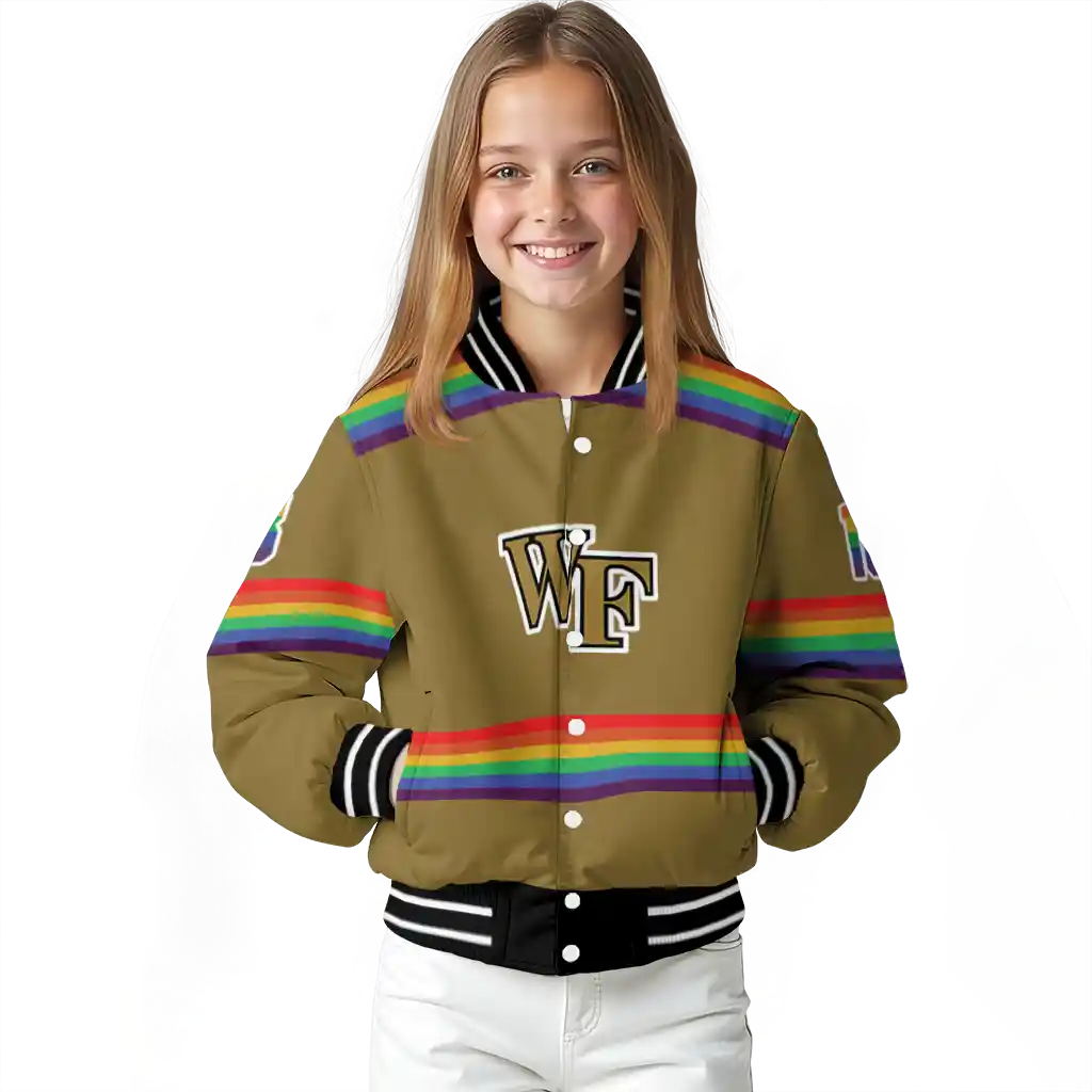 personalized wake forest demon deacons rainbow jersey number gold varsity jacket top rated personalized wake forest demon deacons rainbow jersey number gold varsity jacket top rated