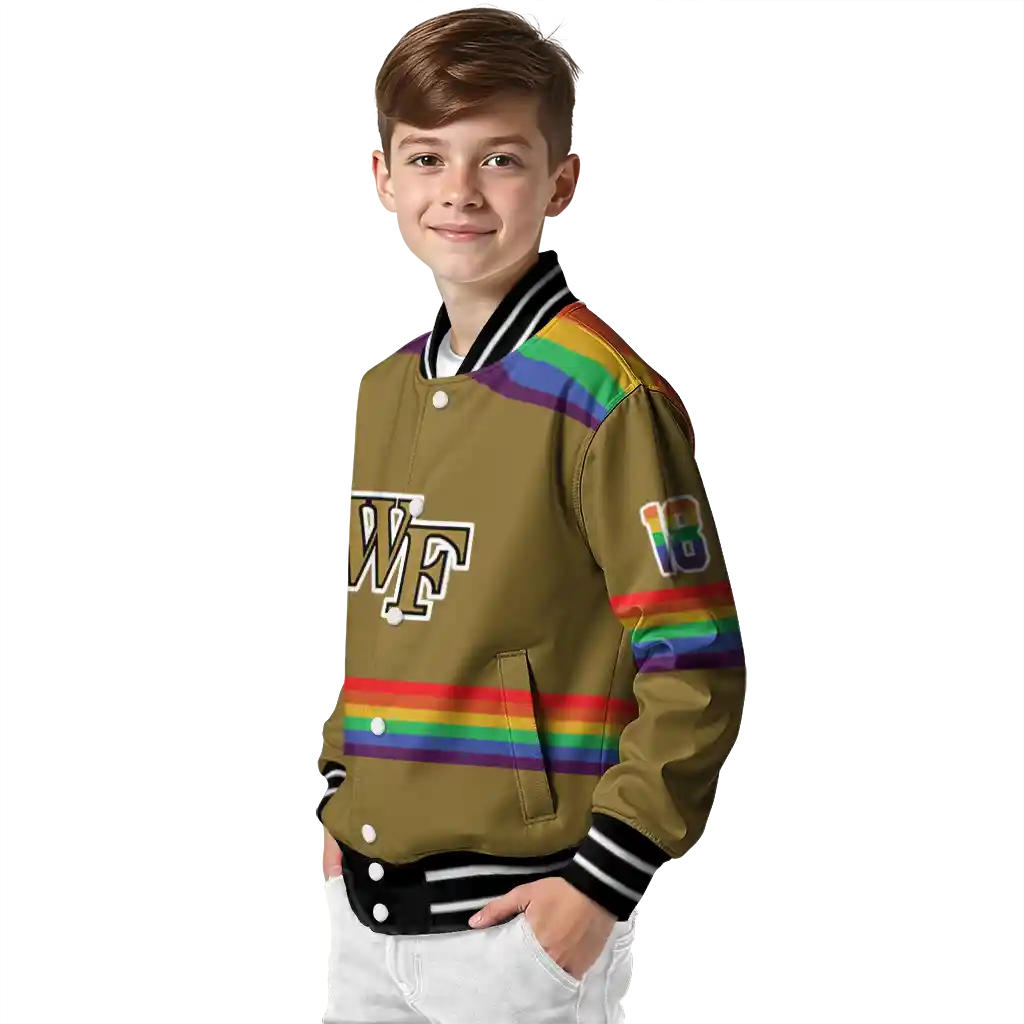 personalized wake forest demon deacons rainbow jersey number gold varsity jacket trendy personalized wake forest demon deacons rainbow jersey number gold varsity jacket trendy