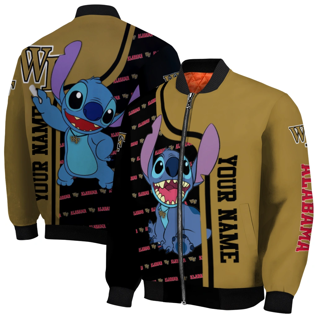 personalized wake forest demon deacons stitch laughing gold bomber jacket best selling personalized wake forest demon deacons stitch laughing gold bomber jacket best selling