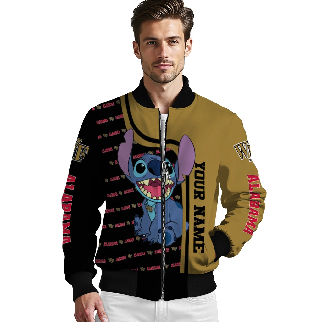 personalized wake forest demon deacons stitch laughing gold bomber jacket high quality personalized wake forest demon deacons stitch laughing gold bomber jacket high quality