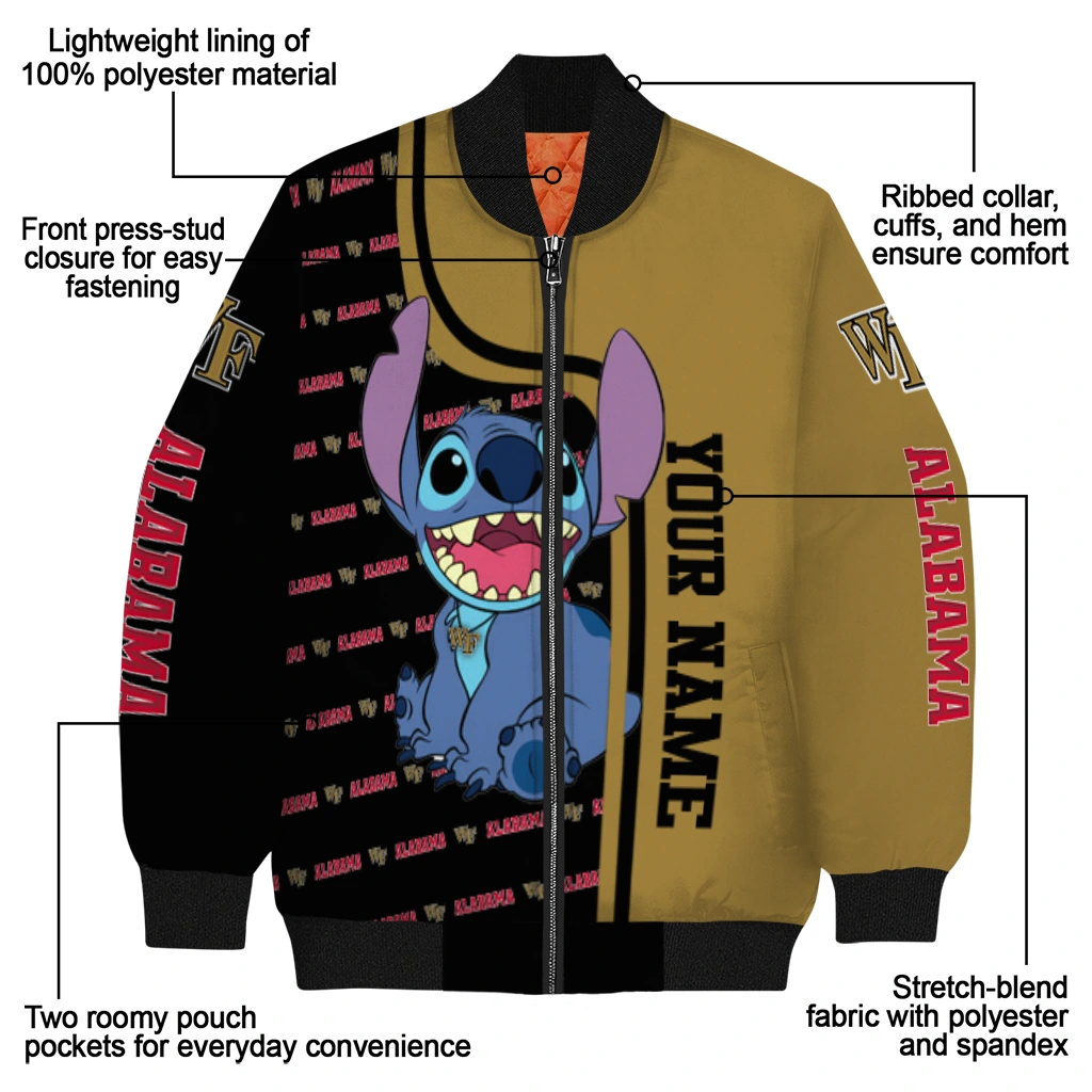 personalized wake forest demon deacons stitch laughing gold bomber jacket new arrival personalized wake forest demon deacons stitch laughing gold bomber jacket new arrival