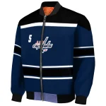 personalized washington capitals stripe statement blue black bomber jacket best selling