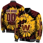 personalized washington commanders burst splatter burgundy varsity jacket best selling
