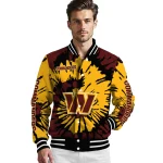personalized washington commanders burst splatter burgundy varsity jacket best selling