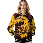 personalized washington commanders burst splatter burgundy varsity jacket best selling