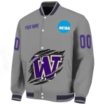 personalized washington huskies feral slash grey varsity jacket best selling