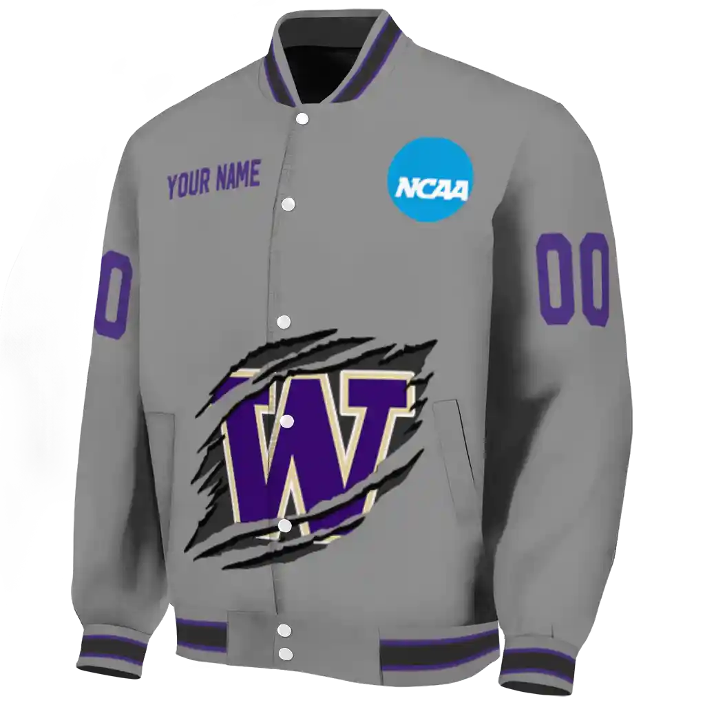 personalized washington huskies feral slash grey varsity jacket best selling personalized washington huskies feral slash grey varsity jacket best selling