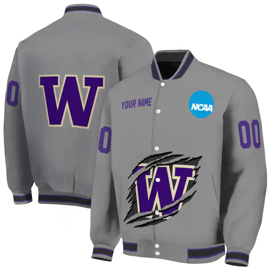 personalized washington huskies feral slash grey varsity jacket fashion forward personalized washington huskies feral slash grey varsity jacket fashion forward