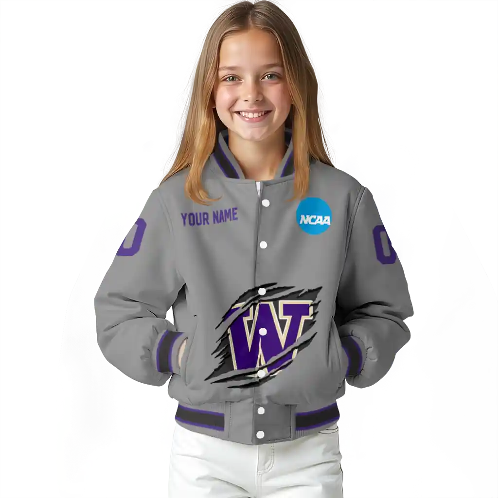personalized washington huskies feral slash grey varsity jacket top rated personalized washington huskies feral slash grey varsity jacket top rated