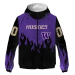 personalized washington huskies flame trim purple black windbreaker jacket best selling