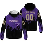 personalized washington huskies flame trim purple black windbreaker jacket best selling