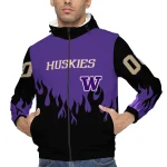 personalized washington huskies flame trim purple black windbreaker jacket best selling