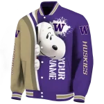 personalized washington huskies snoopy head purple varsity jacket best selling