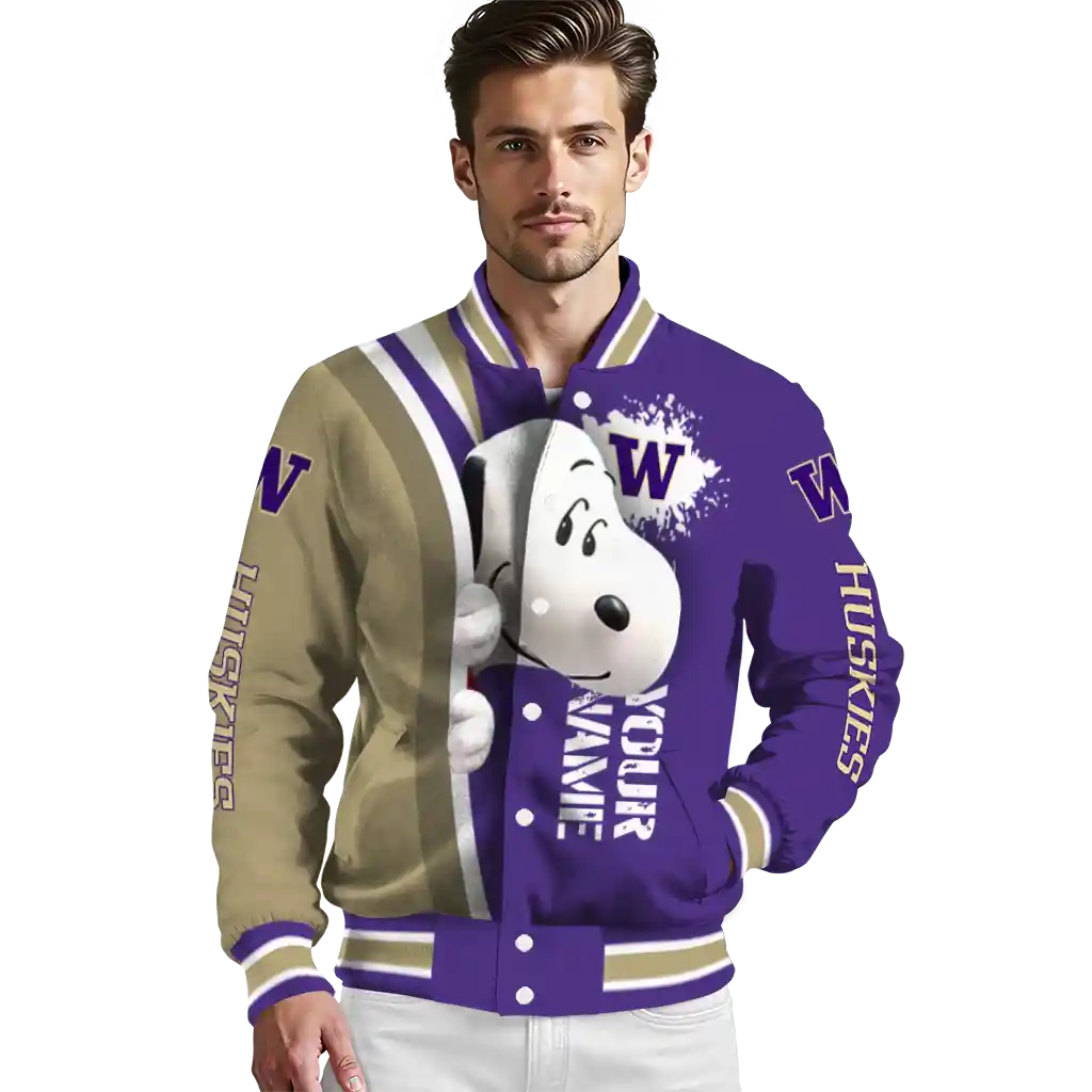 personalized washington huskies snoopy head purple varsity jacket high quality personalized washington huskies snoopy head purple varsity jacket high quality