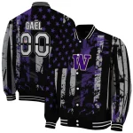 personalized washington huskies star stripes purple black varsity jacket best selling