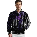 personalized washington huskies star stripes purple black varsity jacket best selling