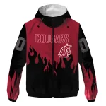 personalized washington state cougars flame trim crimson black windbreaker jacket best selling