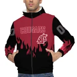 personalized washington state cougars flame trim crimson black windbreaker jacket best selling